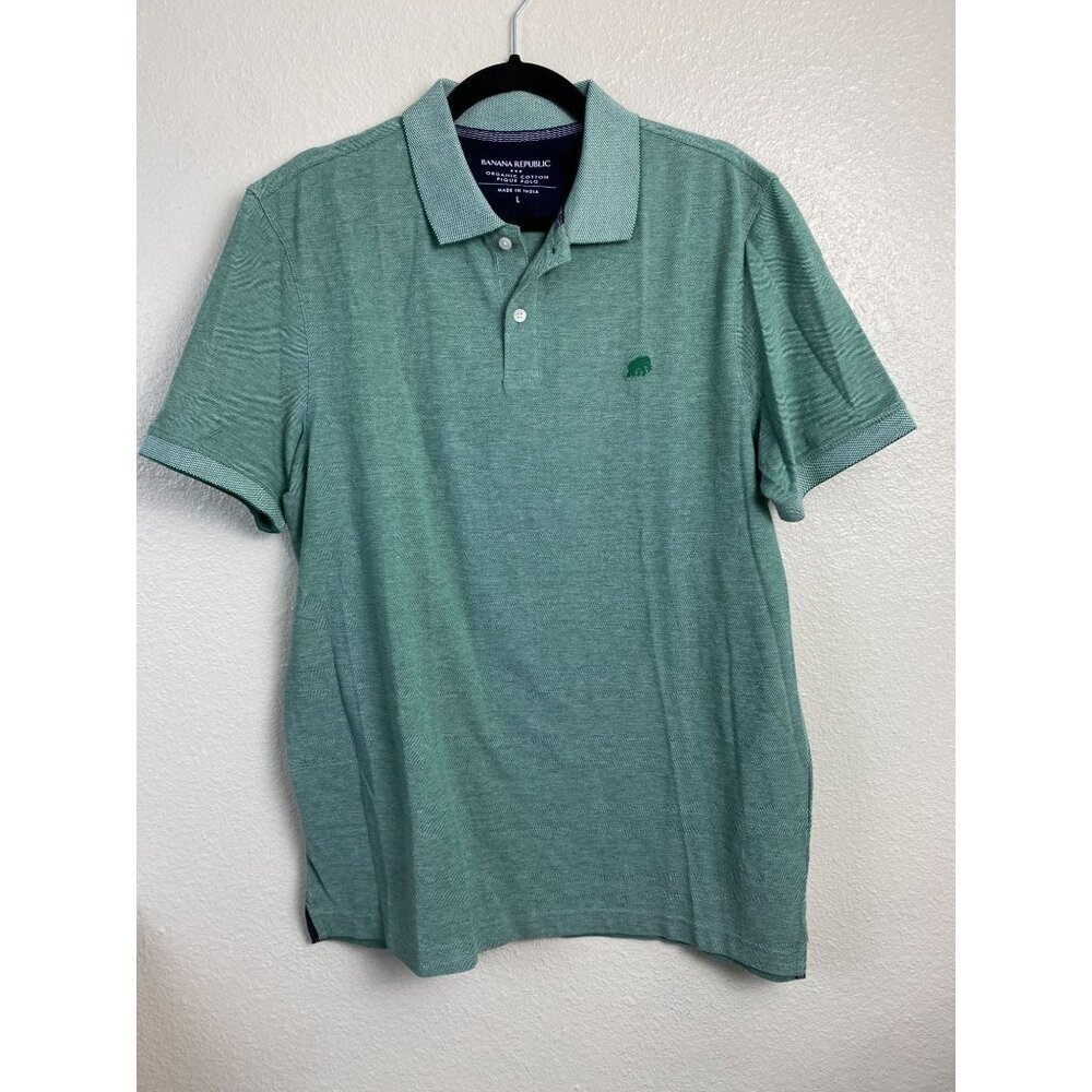 Banana Republic Organic Cotton Polo Shirt Men size Large Green Golf Short Sleeve
